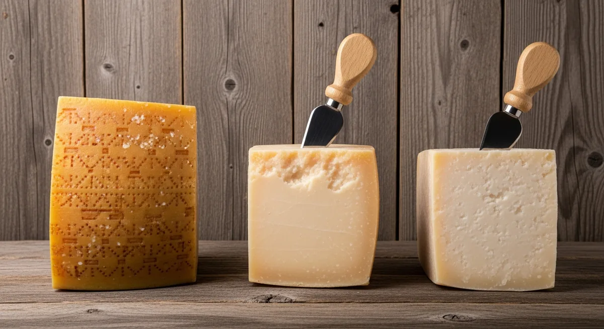 Comparaison visuelle Parmigiano Reggiano, Grana Padano et Pecorino Romano