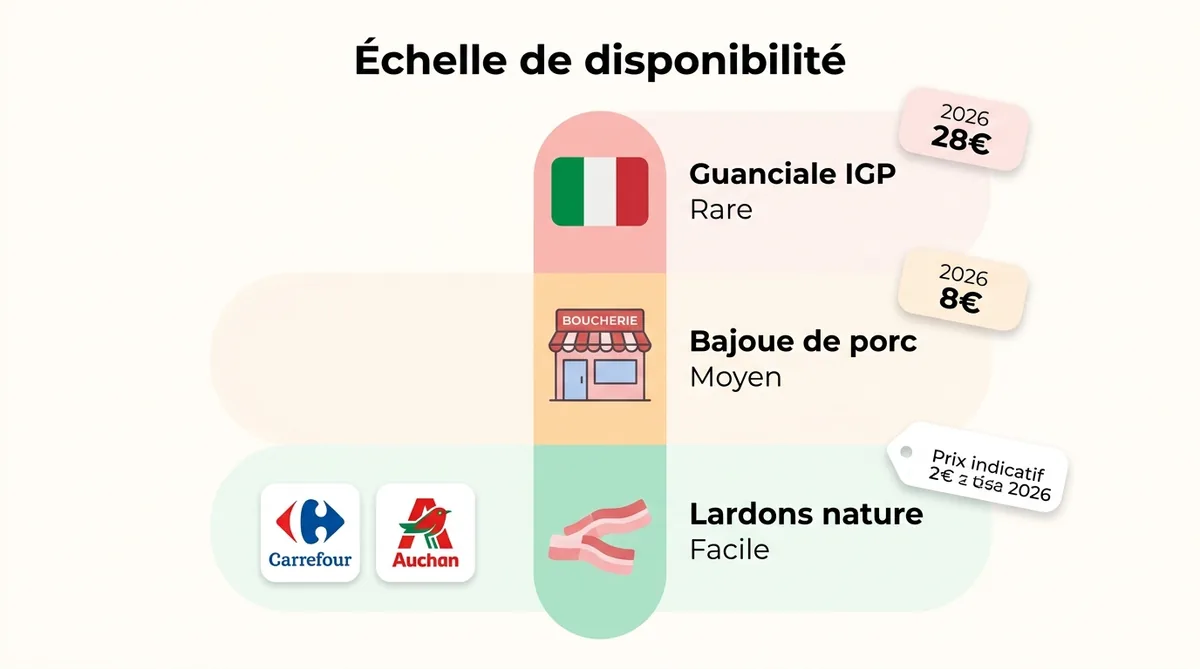 Infographie disponibilité guanciale et substituts en France supermarchés