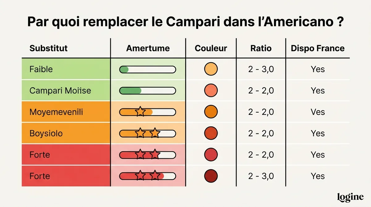 Infographie comparative des 5 substituts au Campari dans l'Americano