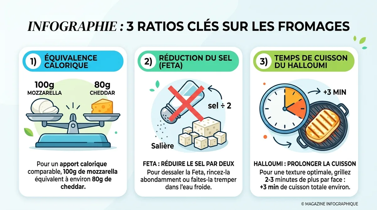 Infographie ratios substitution fromage mozzarella