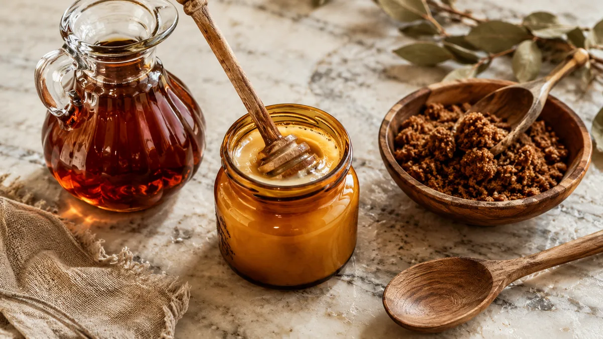 Miel, sirop d'érable et sucre de fleur de coco alternatives naturelles au sucre blanc