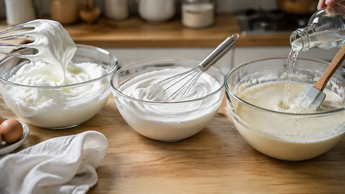 Blancs en neige aquafaba et pâte à l'eau gazeuse