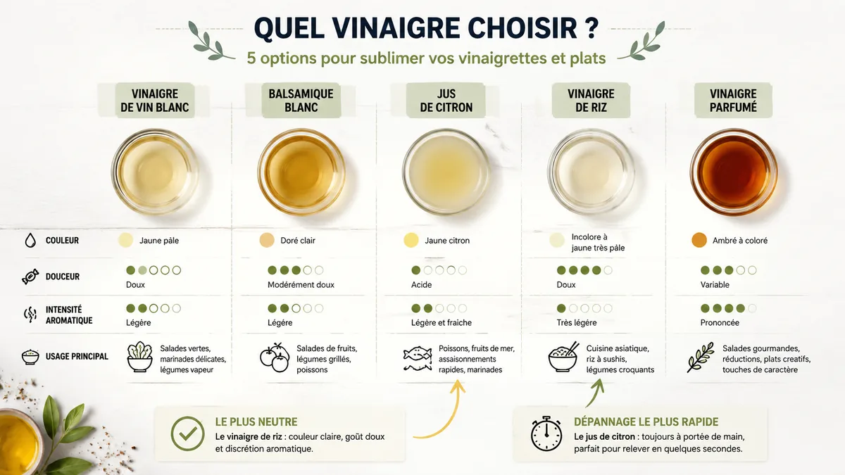 Comparatif visuel des substituts du vinaigre de cidre