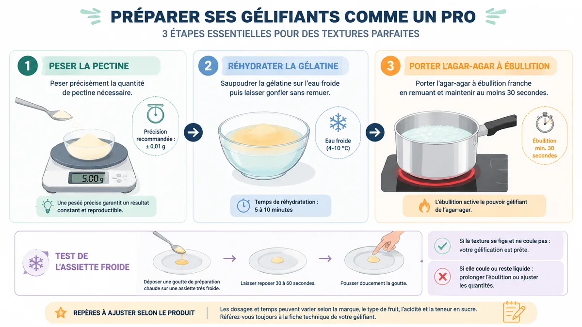 Étapes de dosage et activation des substituts de pectine