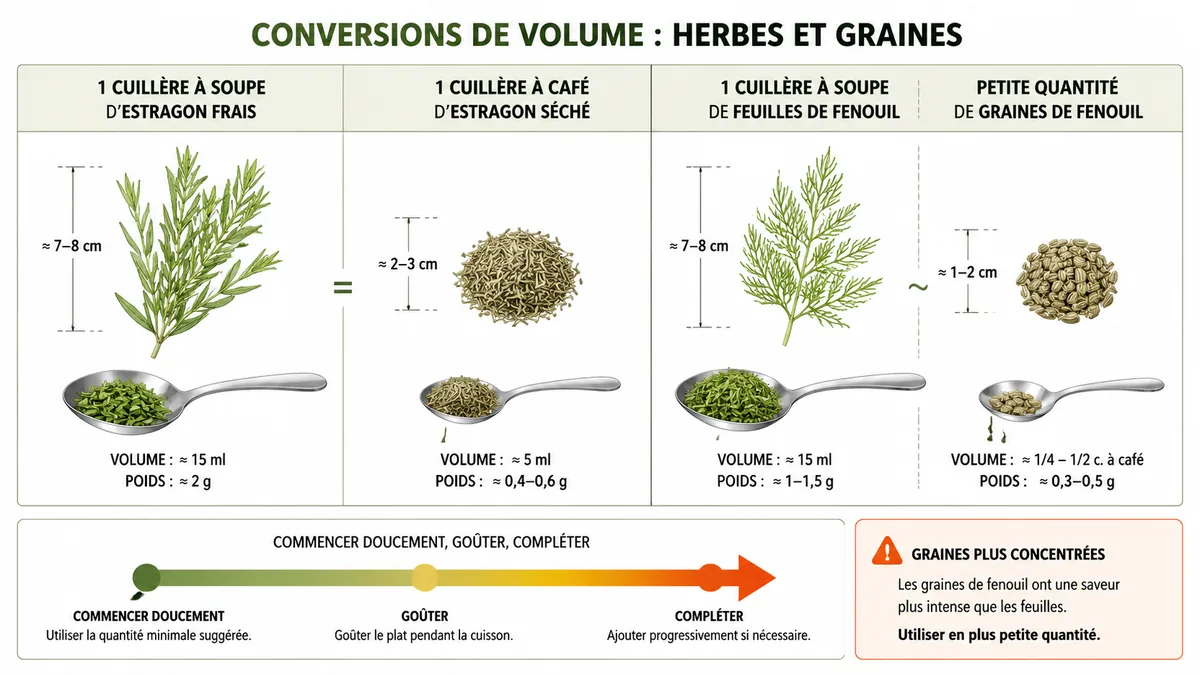 Schéma des dosages frais séché et fenouil