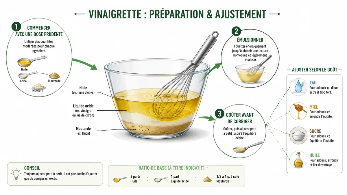 Schéma pour ajuster une vinaigrette avec un substitut acide