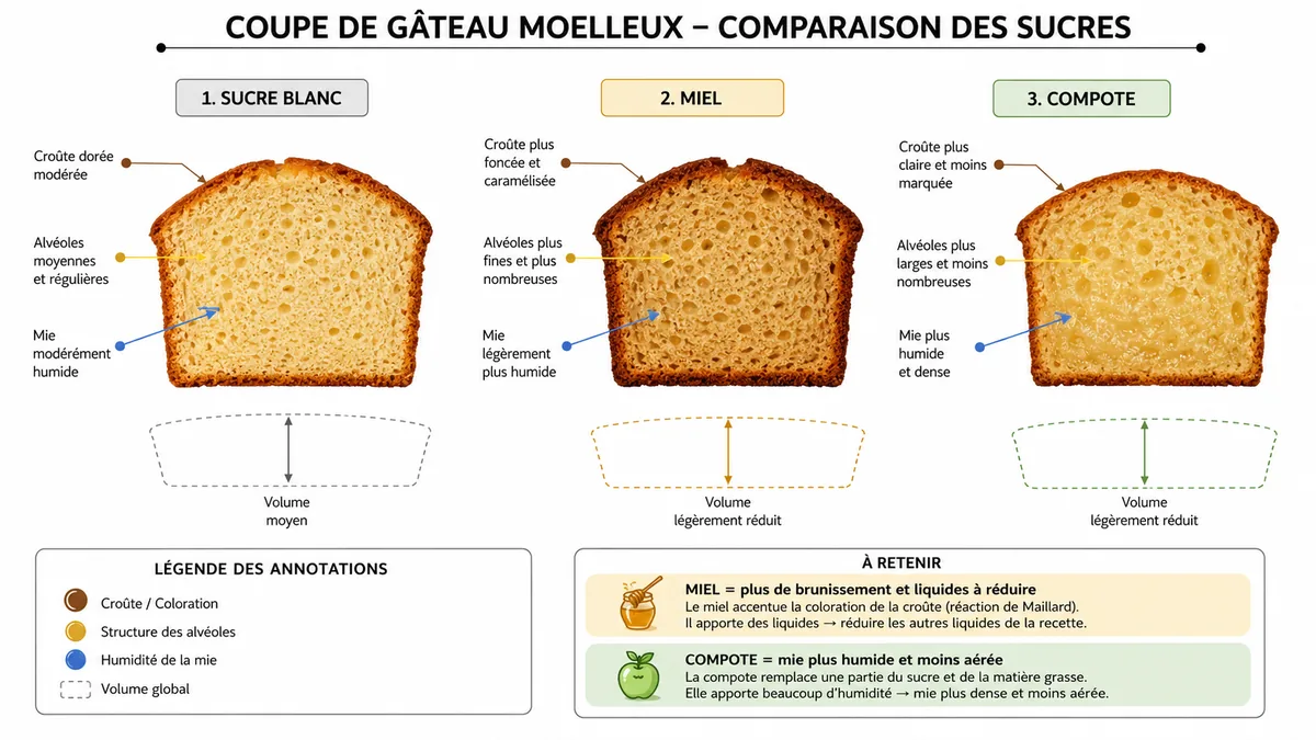 Effets du miel et de la compote dans un gâteau