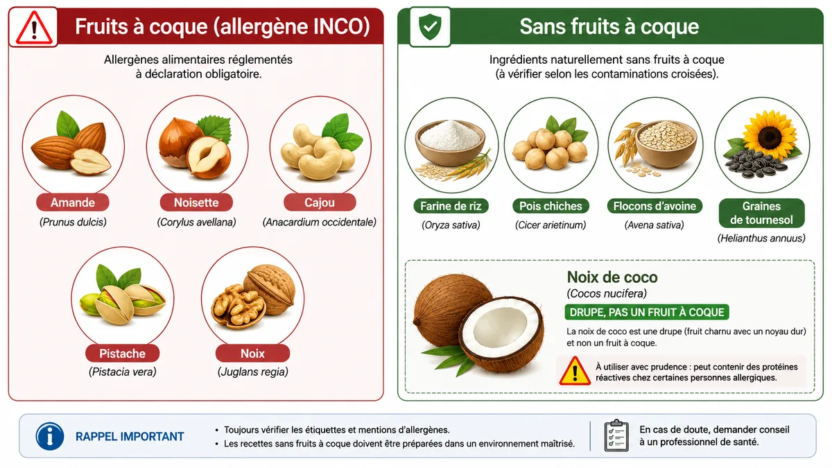 Schéma des ingrédients à éviter et à privilégier en cas d'allergie aux fruits à coque