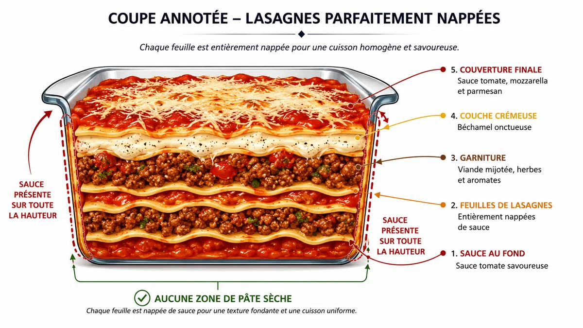 Schéma annoté du montage de lasagnes sans béchamel