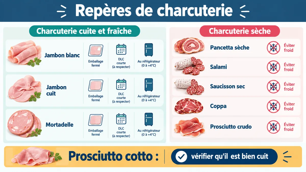 Repères de charcuteries cuites et sèches enceinte