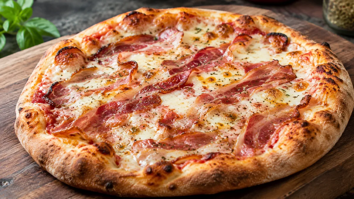 Schéma pancetta crue ou précuite sur une pizza