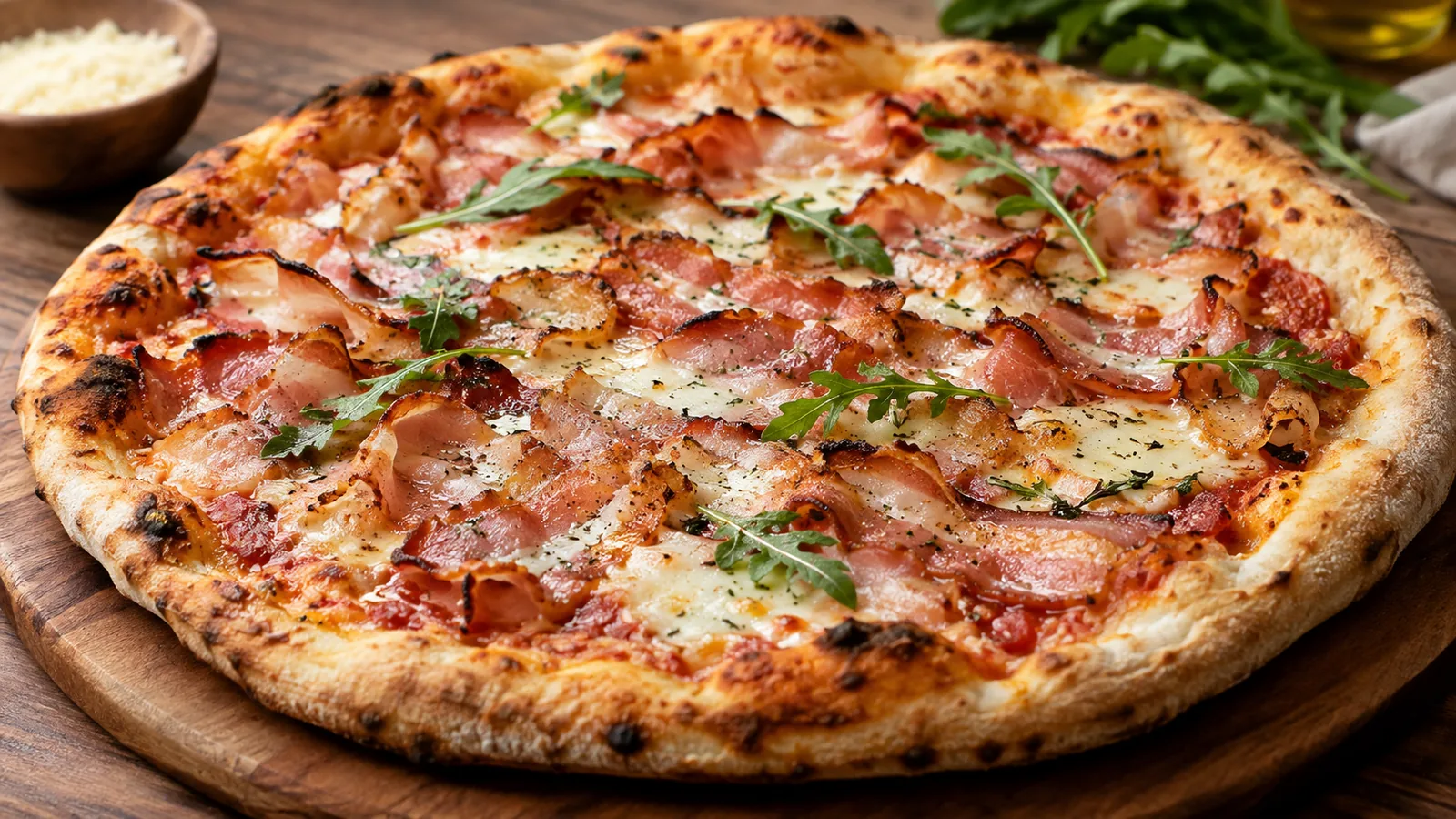 pancetta-pizza_cover Pancetta pizza : la recette mozzarella, roquette et champignons